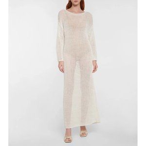 KHAITE OPAL crocheted ivory cotton-blend maxi dress size S